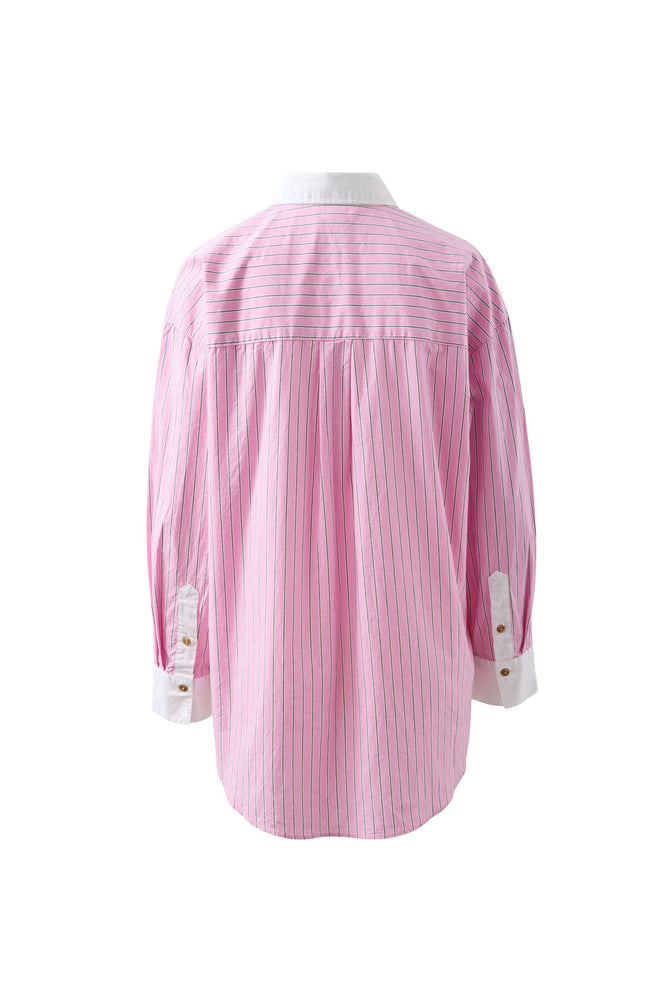 Load image into Gallery viewer, CERES LIFE COTTON PETA OVERSIZED SHIRT - HIBISCUS PINK STRIPE