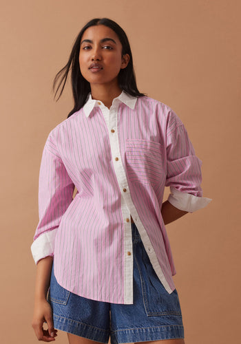 CERES LIFE COTTON PETA OVERSIZED SHIRT - HIBISCUS PINK STRIPE