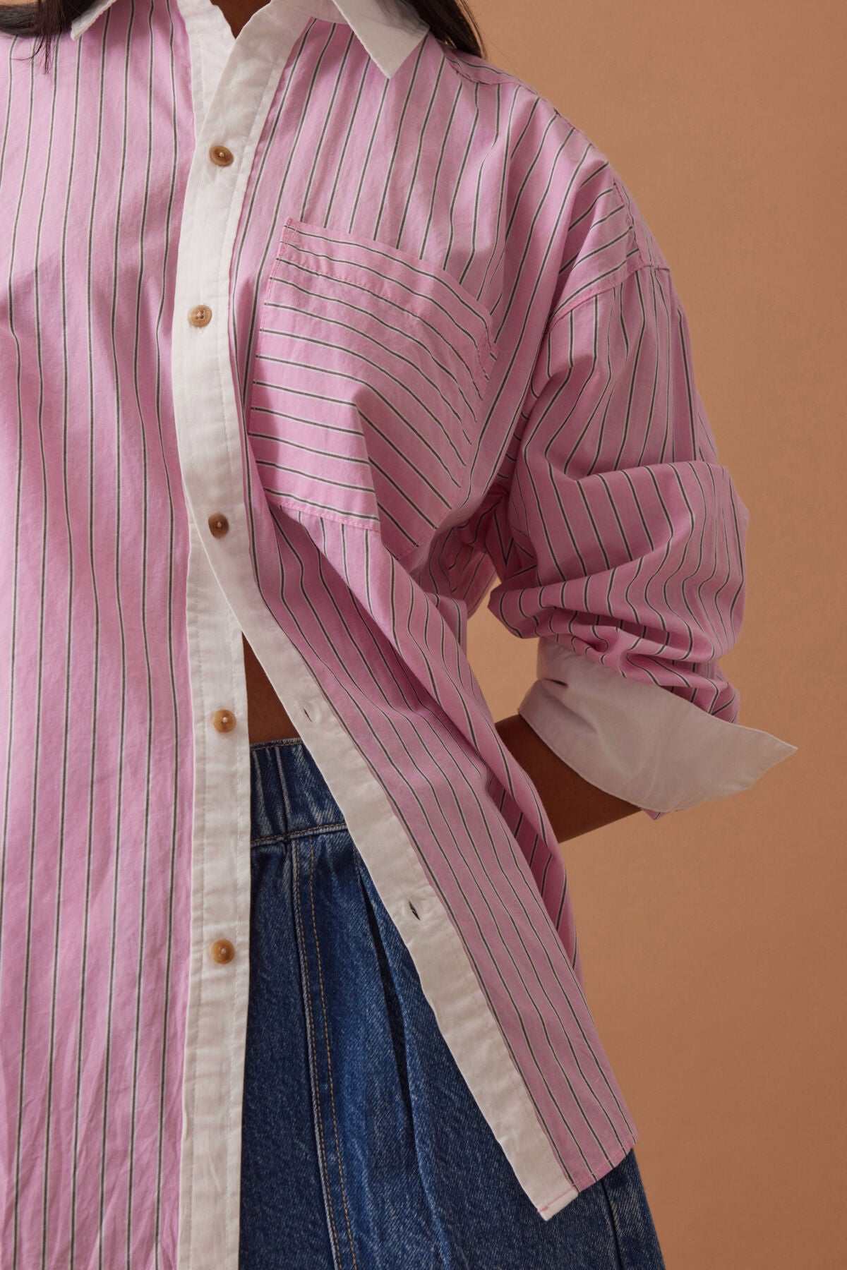 CERES LIFE COTTON PETA OVERSIZED SHIRT - HIBISCUS PINK STRIPE