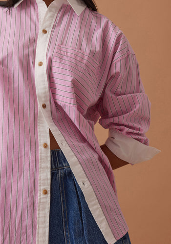 CERES LIFE COTTON PETA OVERSIZED SHIRT - HIBISCUS PINK STRIPE
