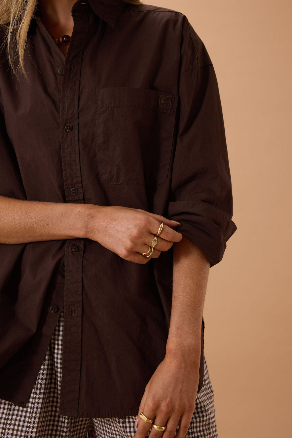 CERES LIFE PETA OVERSIZED SHIRT - CHOCOLATE