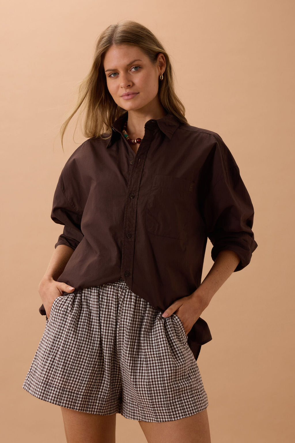 CERES LIFE PETA OVERSIZED SHIRT - CHOCOLATE