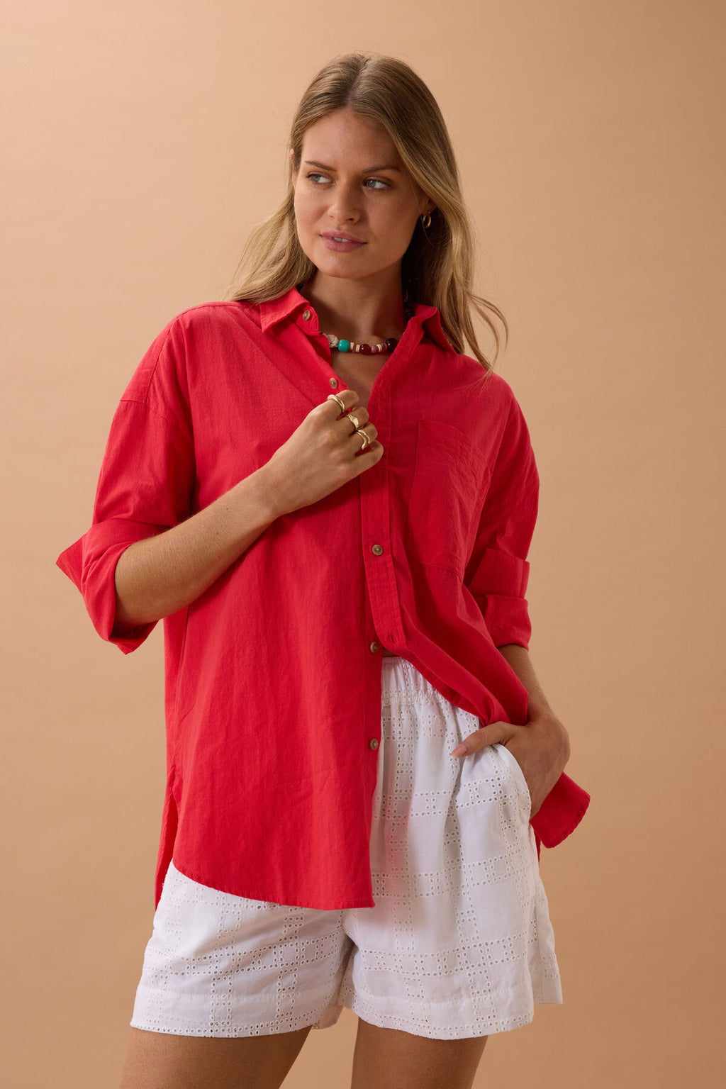 CERES LIFE PETA OVERSIZED SHIRT - HERITAGE RED
