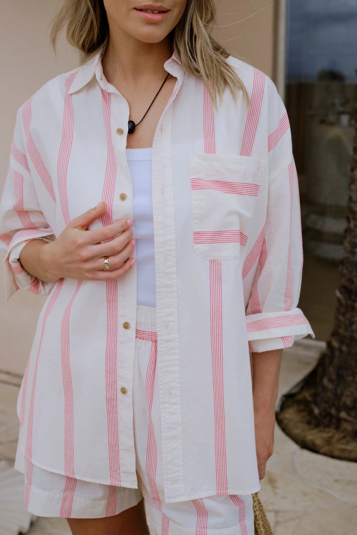 CERES LIFE PETA OVERSIZED SHIRT - VARIEGATED RED STRIPE