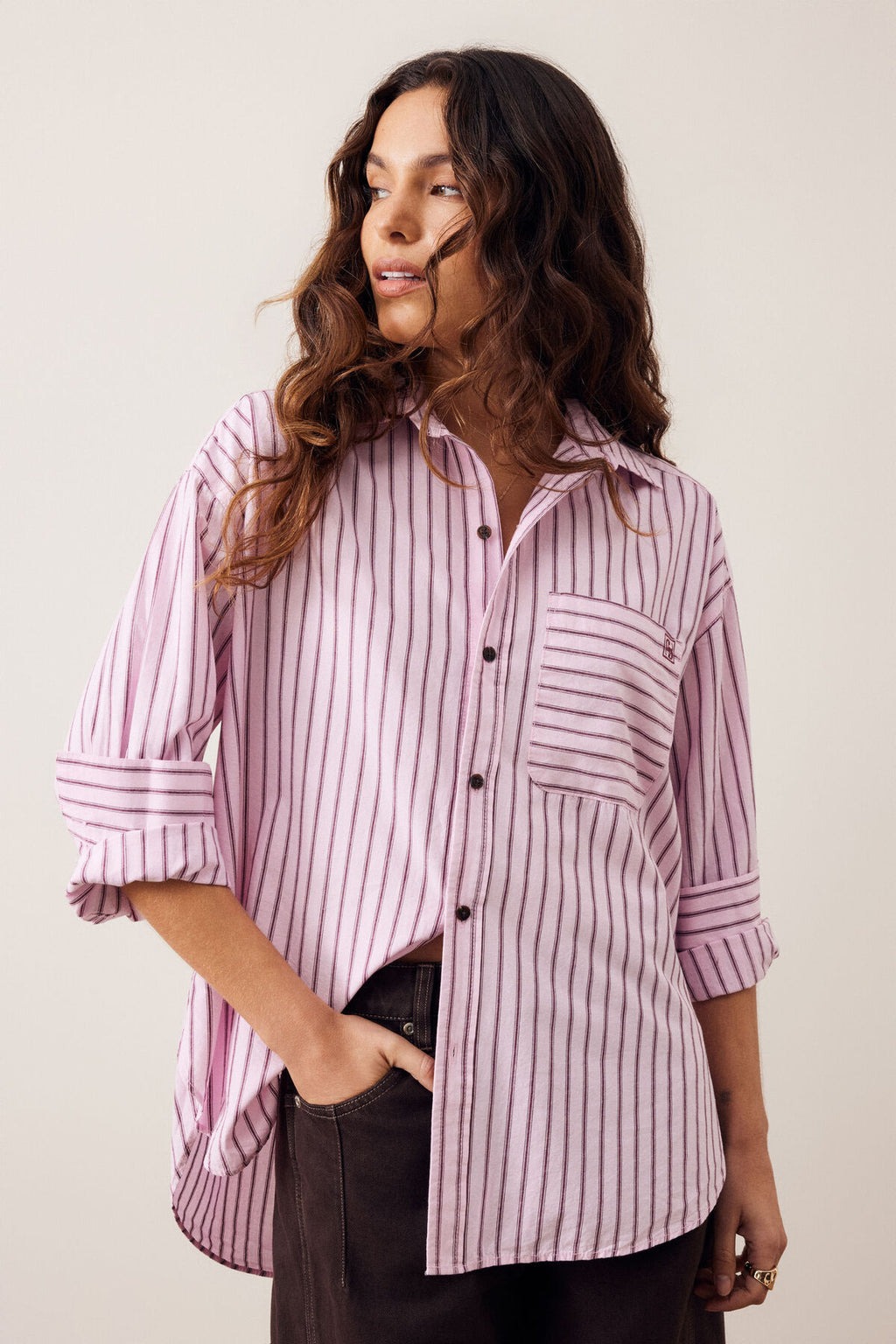 CERES LIFE PETA OVERSIZED SHIRT - SUNFADED PINK STRIPE
