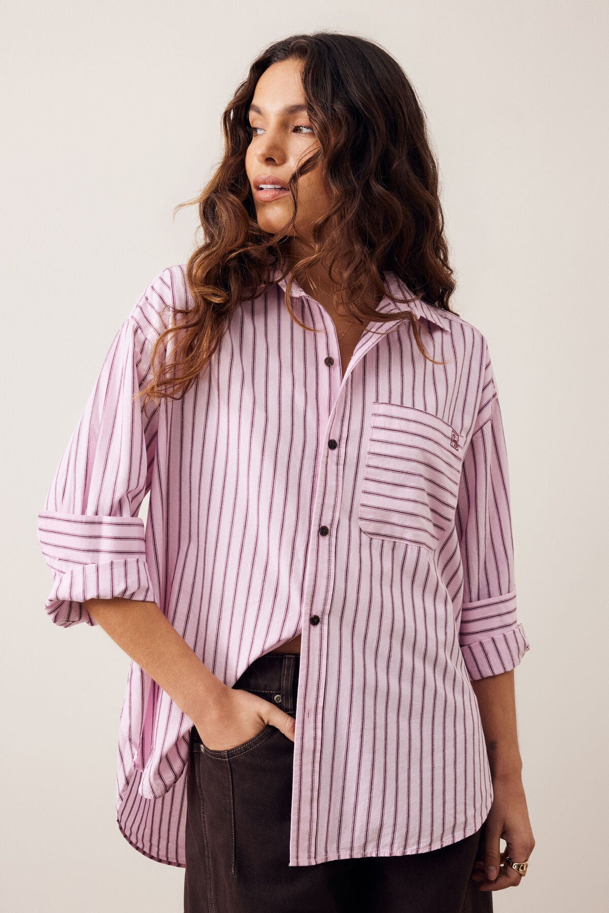 CERES LIFE PETA OVERSIZED SHIRT - SUNFADED PINK STRIPE