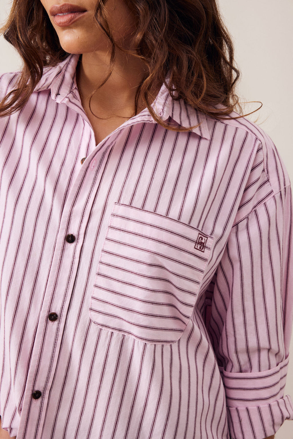CERES LIFE PETA OVERSIZED SHIRT - SUNFADED PINK STRIPE
