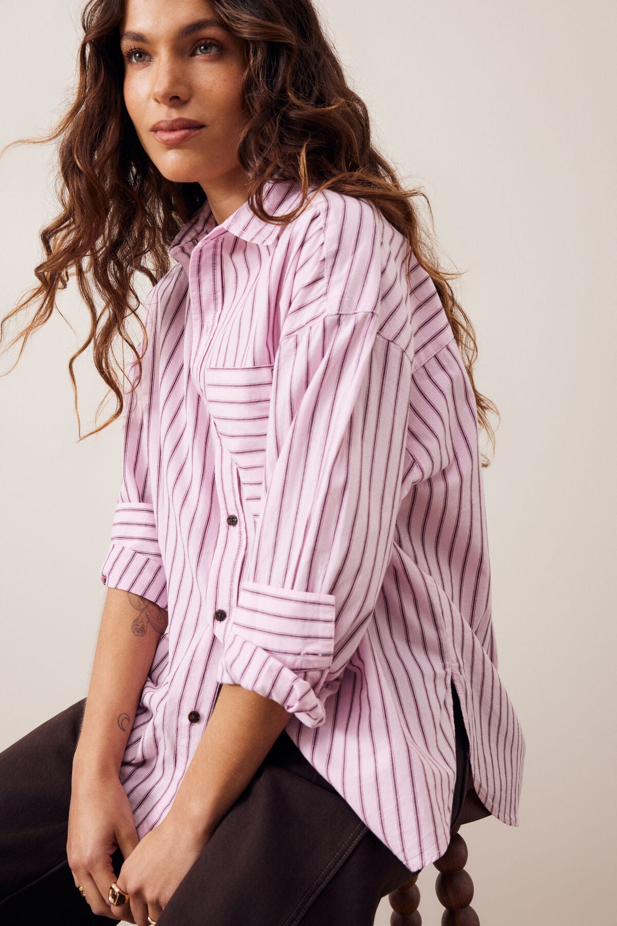 CERES LIFE PETA OVERSIZED SHIRT - SUNFADED PINK STRIPE