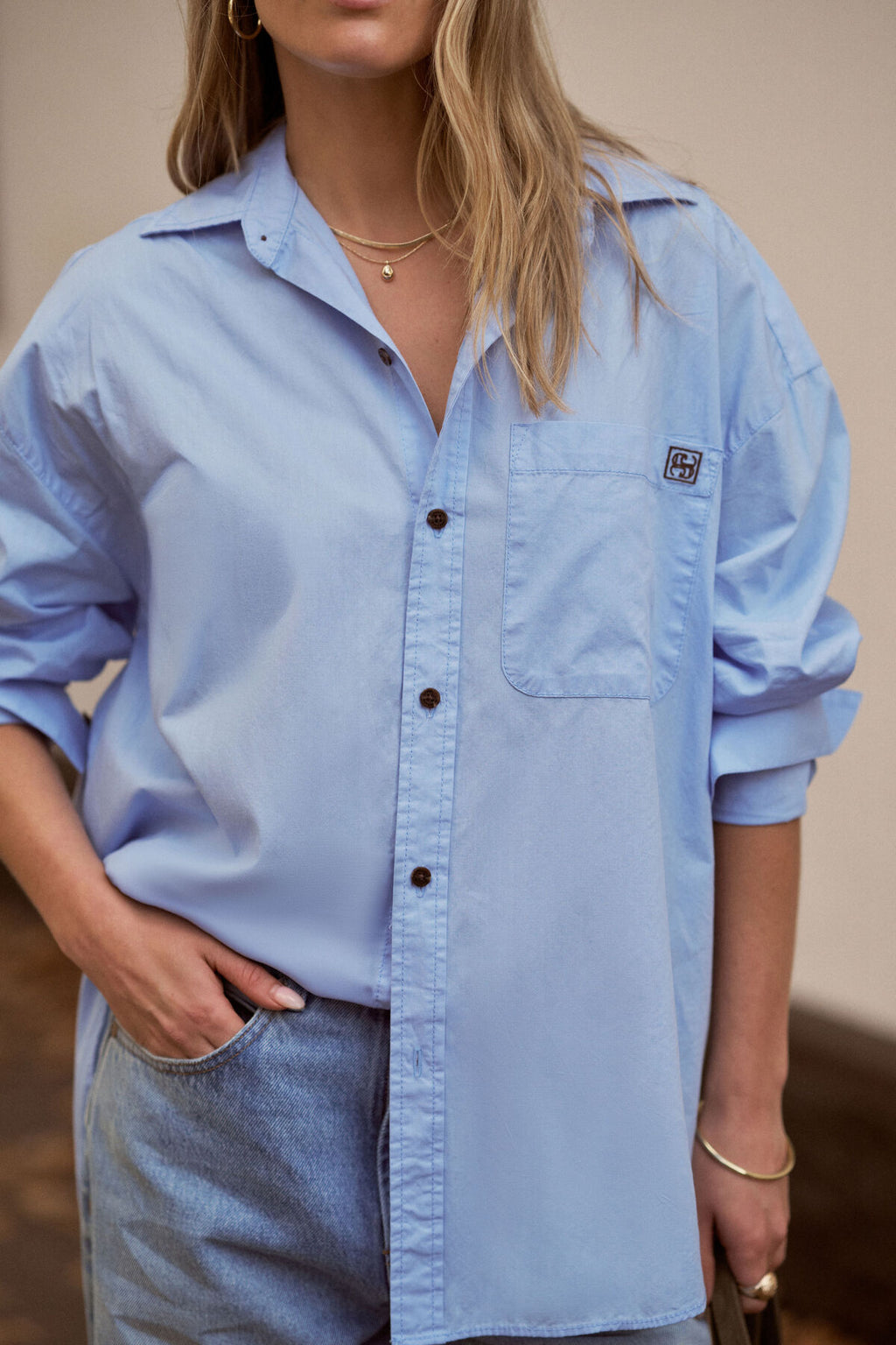 CERES LIFE PETA OVERSIZED SHIRT - SKY BLUE