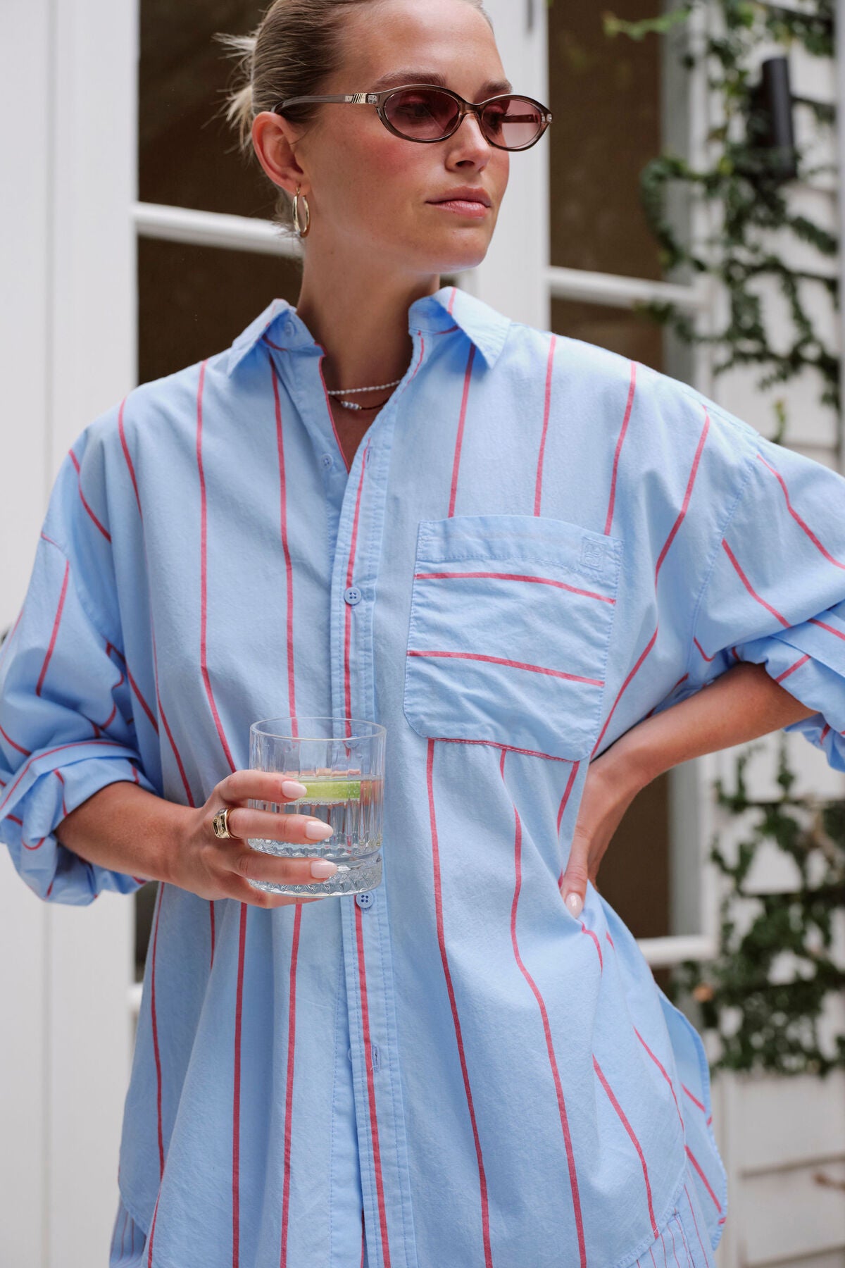 CERES LIFE PETA OVERSIZED SHIRT - FRESH BLUE/RED STRIPE