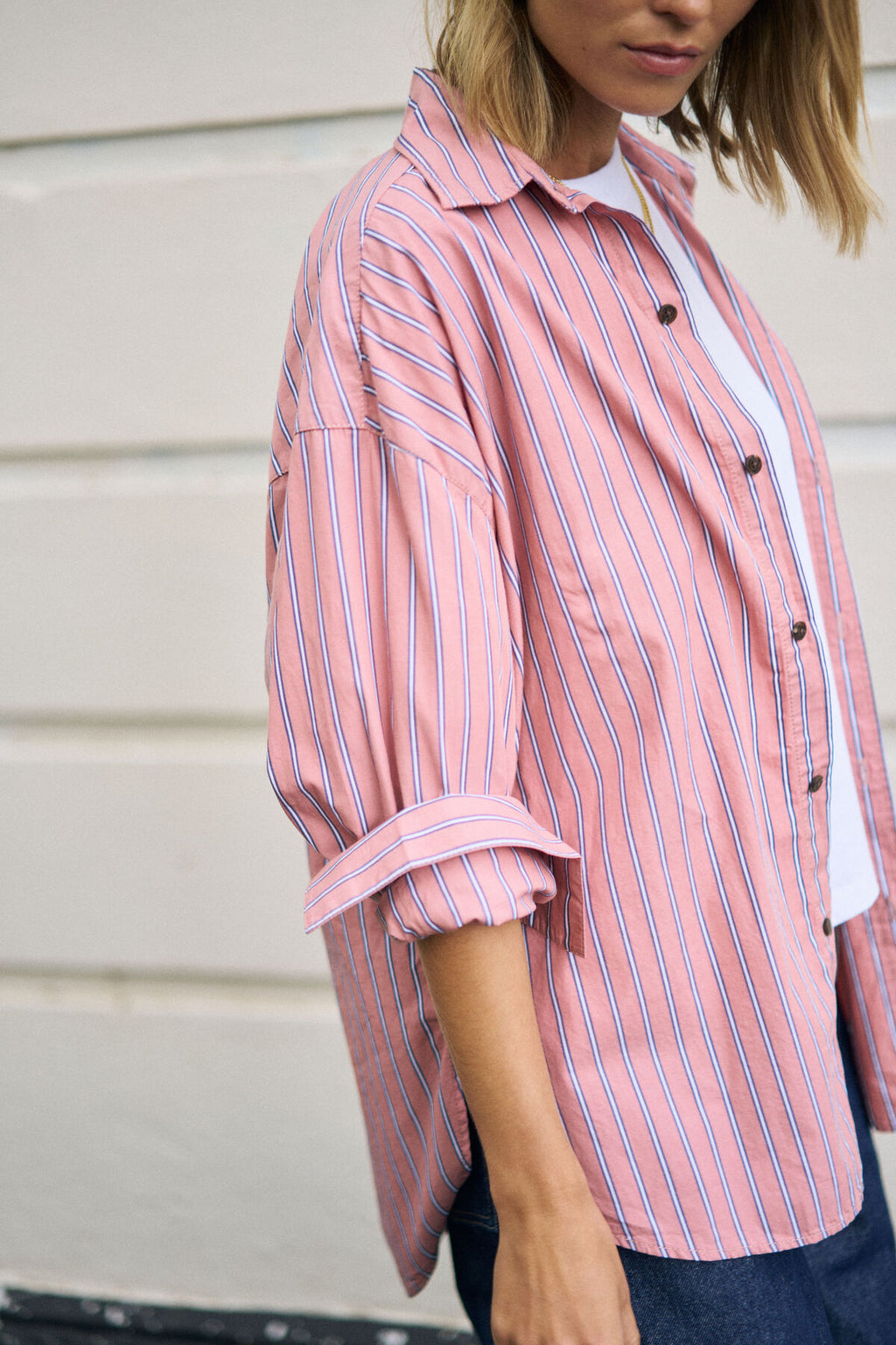 CERES LIFE PETA OVERSIZED SHIRT - PINK CLAY STRIPE