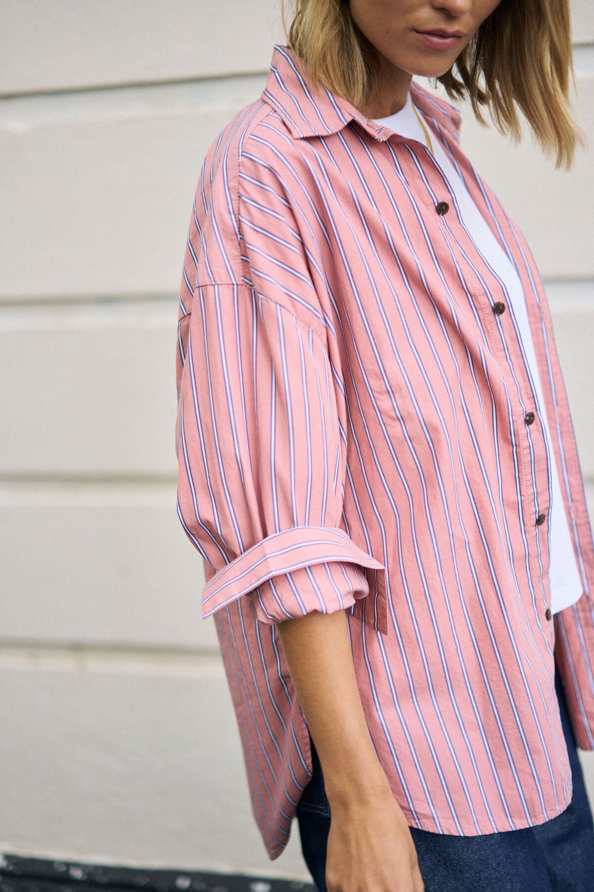 CERES LIFE PETA OVERSIZED SHIRT - PINK CLAY STRIPE
