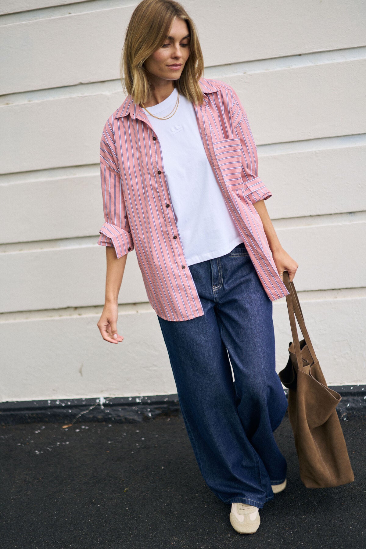 CERES LIFE PETA OVERSIZED SHIRT - PINK CLAY STRIPE