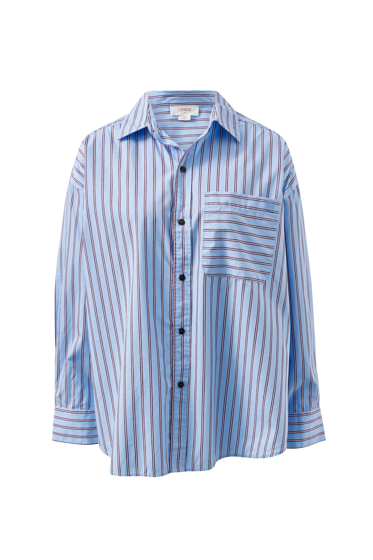 CERES LIFE PETA OVERSIZED SHIRT - SKY BLUE/BURGUNDY STRIPE