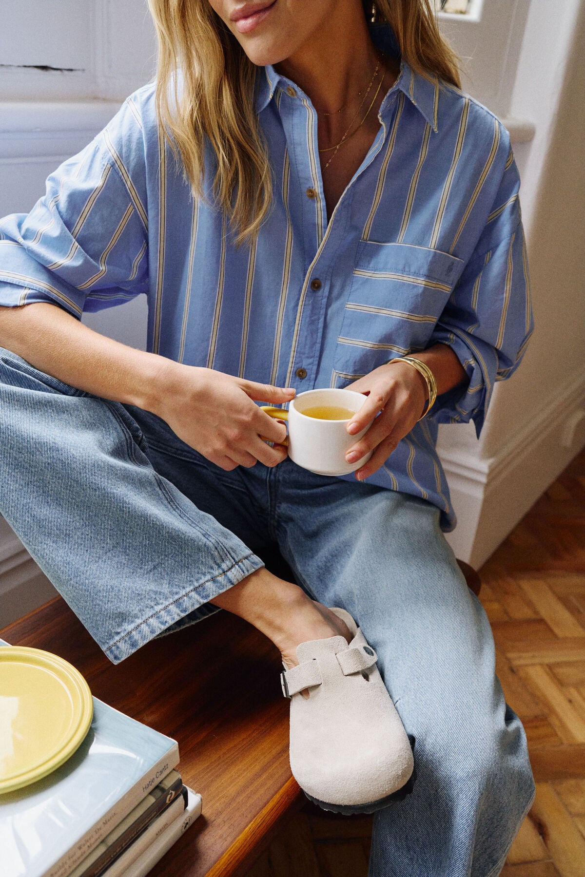 CERES LIFE PETA OVERSIZED SHIRT - BAY BLUE/BUTTER YELLOW STRIPE