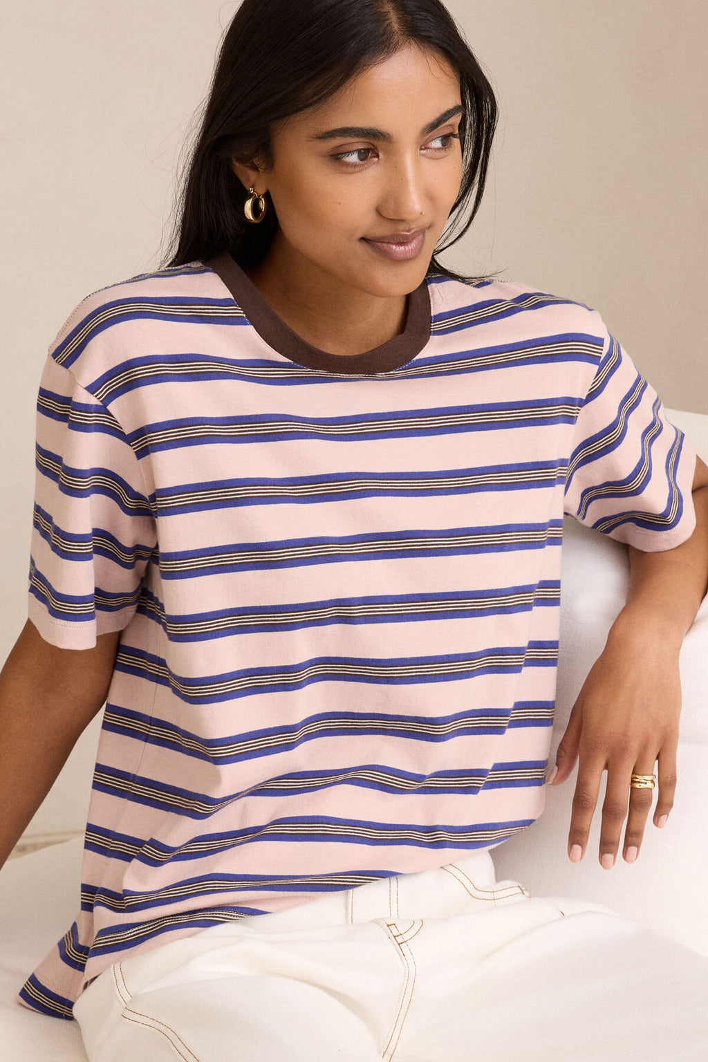 CERES LIFE STEVIE SLOUCHY TEE - PINK/BLUE/CHOCOLATE
