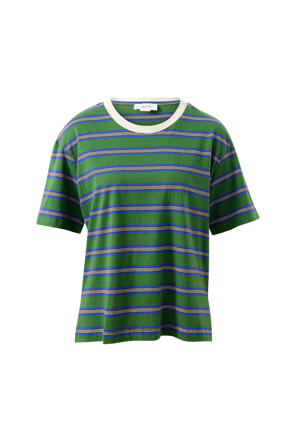 CERES LIFE STEVIE SLOUCHY TEE - BASIL/BLUE STRIPE