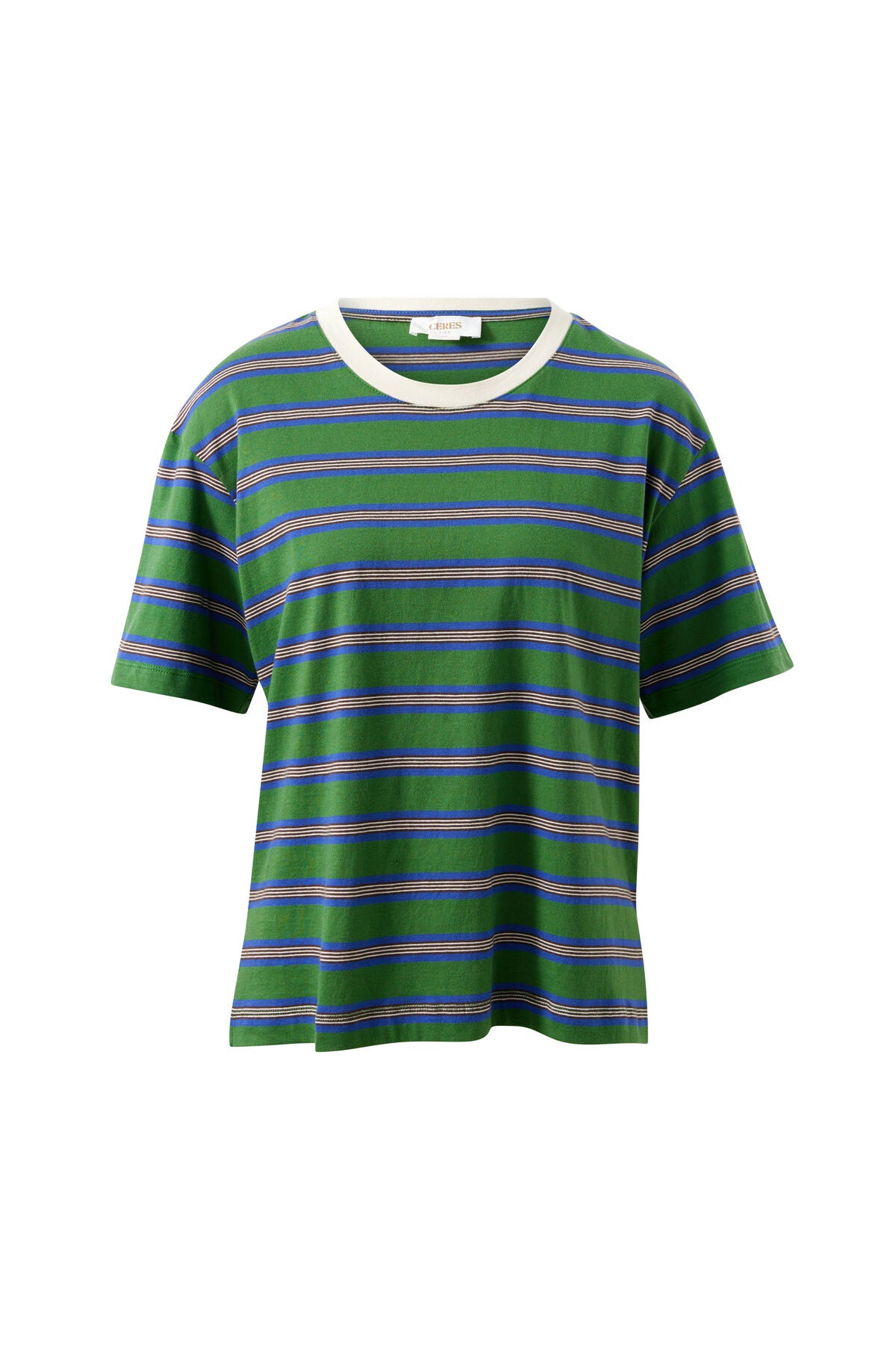 CERES LIFE STEVIE SLOUCHY TEE - BASIL/BLUE STRIPE