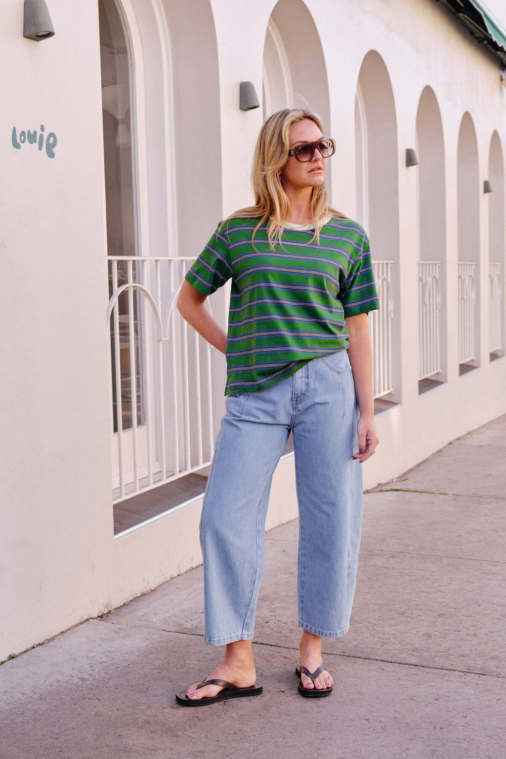 CERES LIFE STEVIE SLOUCHY TEE - BASIL/BLUE STRIPE