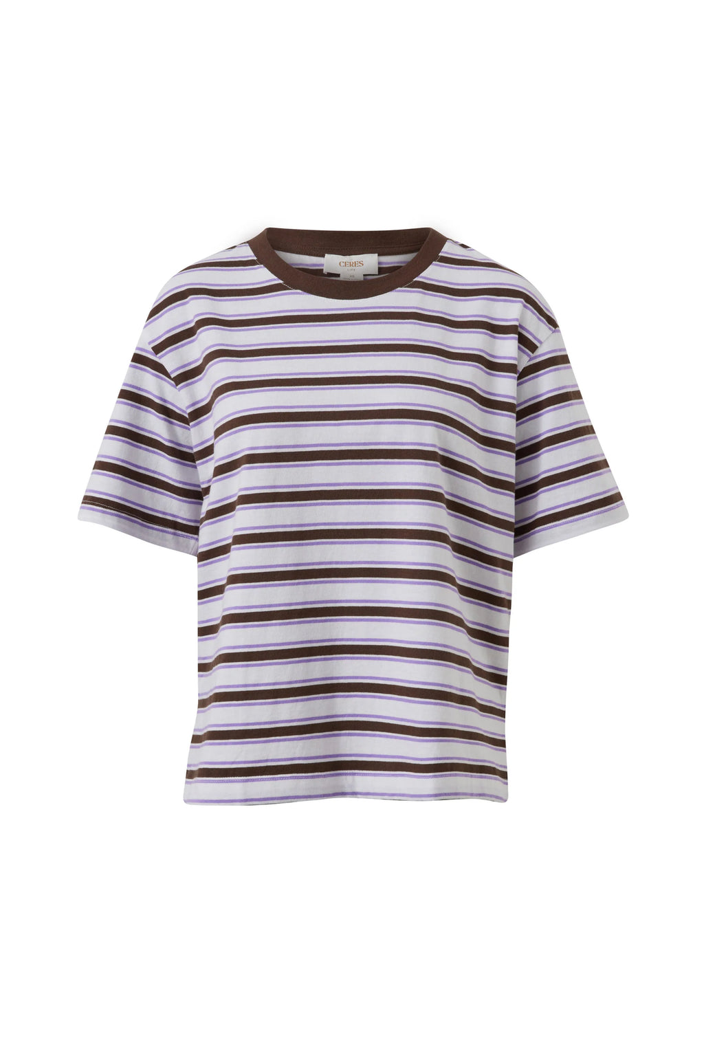 CERES LIFE STEVIE SLOUCHY TEE - BRUNETTE/ORCHID STRIPE