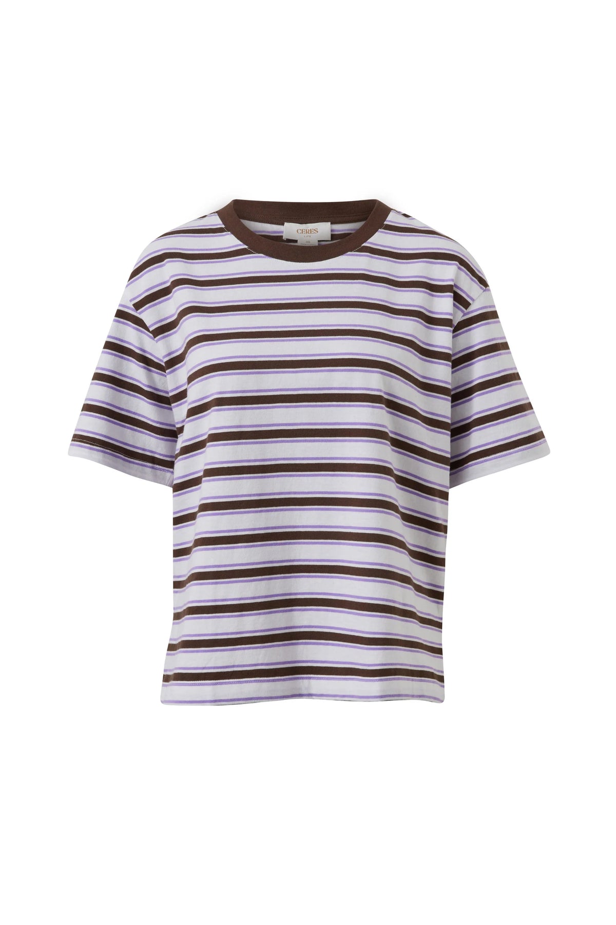 CERES LIFE STEVIE SLOUCHY TEE - BRUNETTE/ORCHID STRIPE