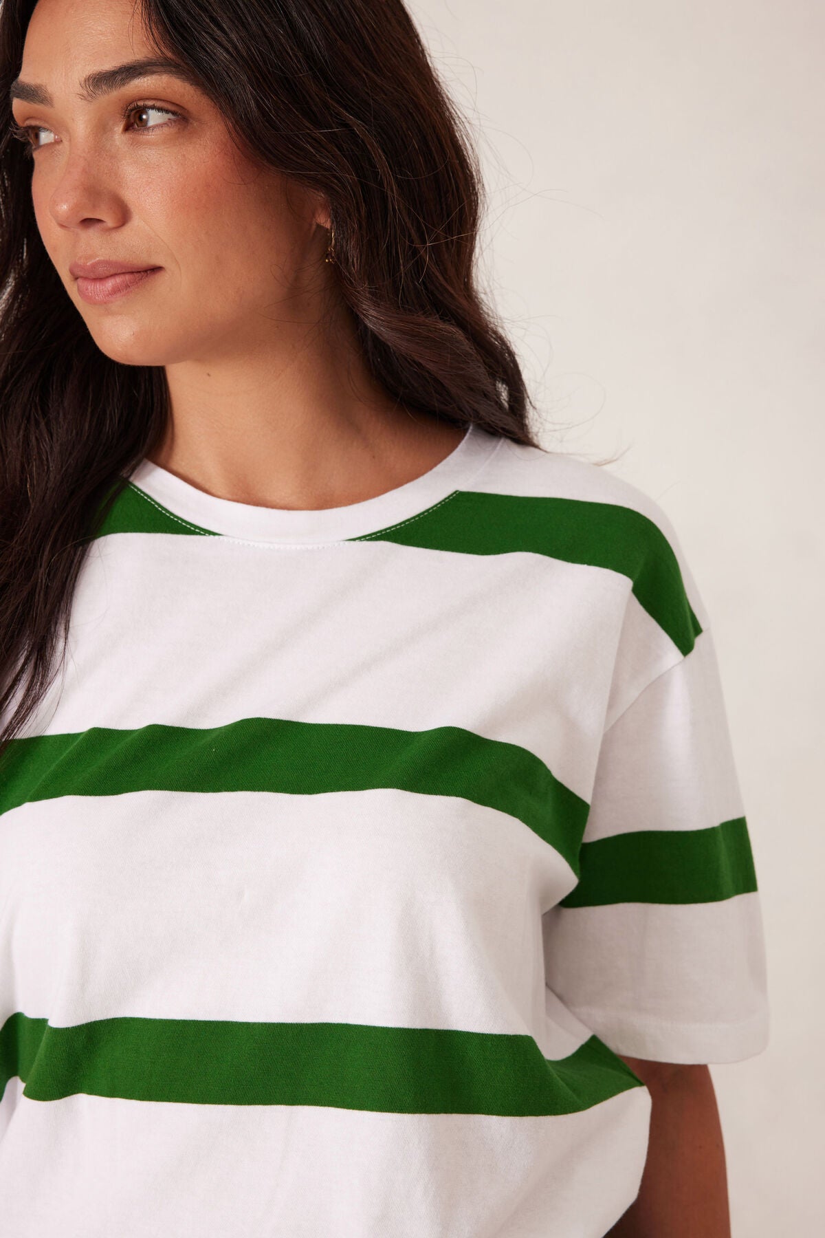 CERES LIFE SLOUCHY SPLIT HEM TEE - GREEN STRIPE