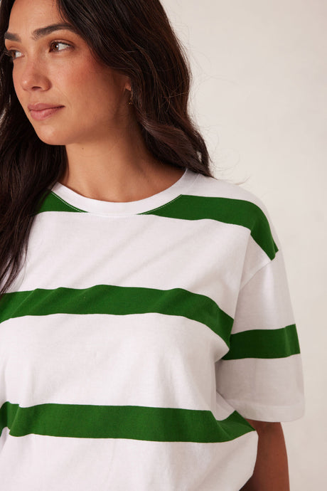 CERES LIFE SLOUCHY SPLIT HEM TEE - GREEN STRIPE