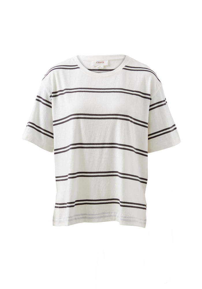 CERES LIFE SLOUCHY SPLIT HEM TEE - VANILLA/PHANTOM