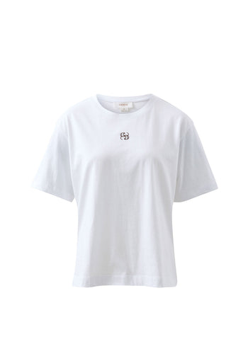 CERES LIFE STEVIE SLOUCHY SPLIT HEM TEE - WHITE/CHOC MONOGRAM