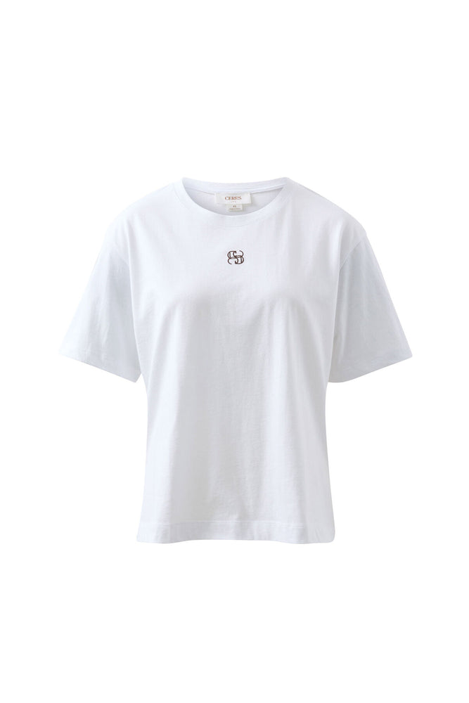 Load image into Gallery viewer, CERES LIFE STEVIE SLOUCHY SPLIT HEM TEE - WHITE/CHOC MONOGRAM