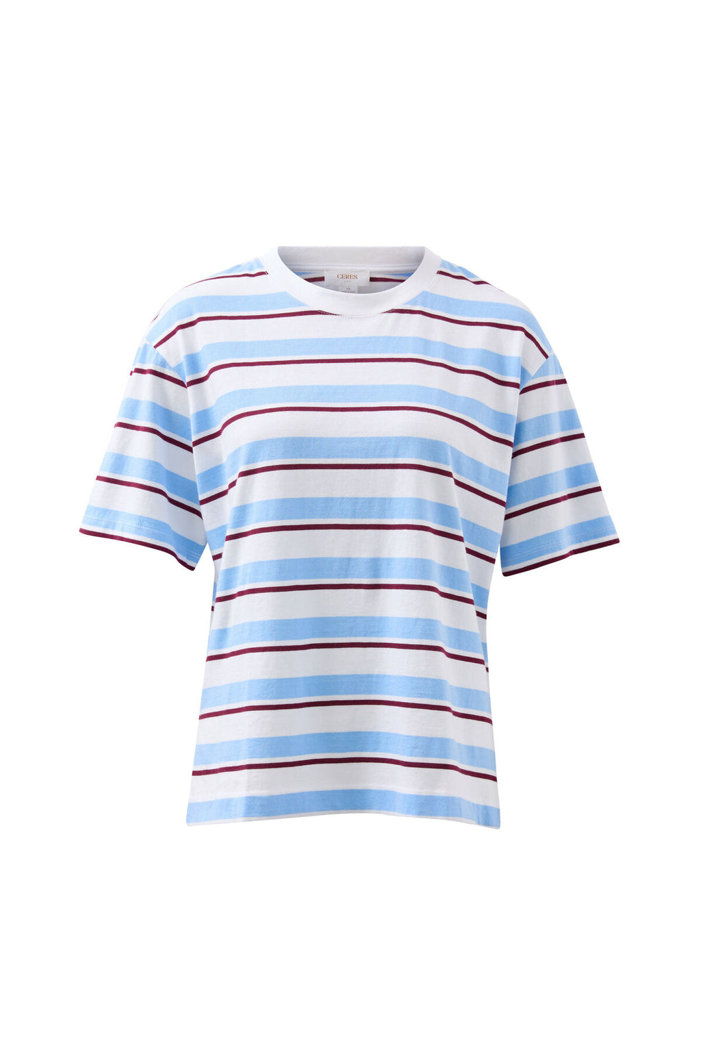 CERES LIFE STEVIE SLOUCHY SPLIT HEM TEE - POWDER/POMEGRANTE RETRO STRIPE