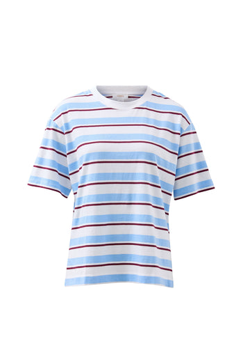 CERES LIFE STEVIE SLOUCHY SPLIT HEM TEE - POWDER/POMEGRANTE RETRO STRIPE