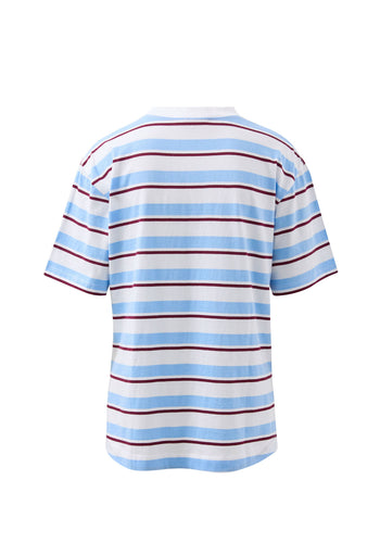 CERES LIFE STEVIE SLOUCHY SPLIT HEM TEE - POWDER/POMEGRANTE RETRO STRIPE