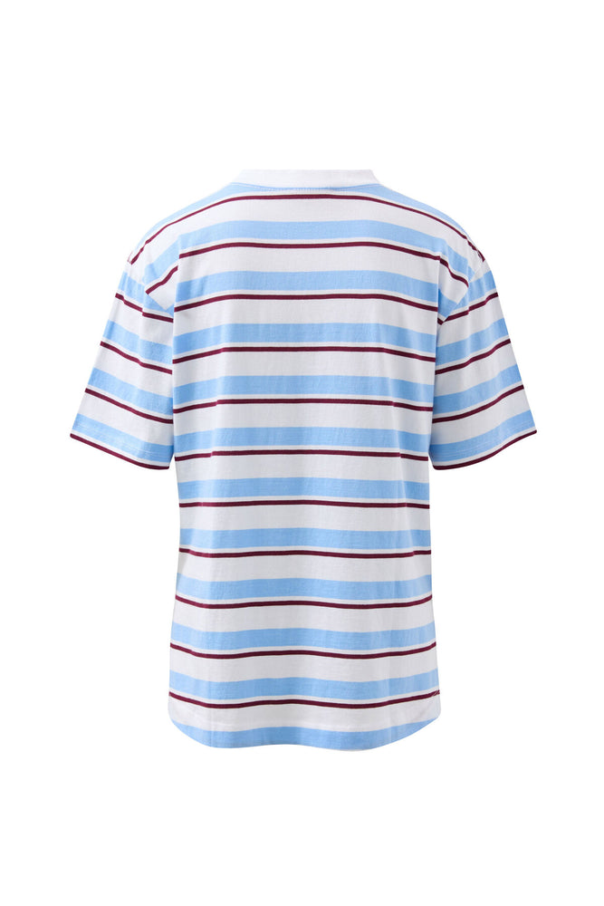 Load image into Gallery viewer, CERES LIFE STEVIE SLOUCHY SPLIT HEM TEE - POWDER/POMEGRANTE RETRO STRIPE