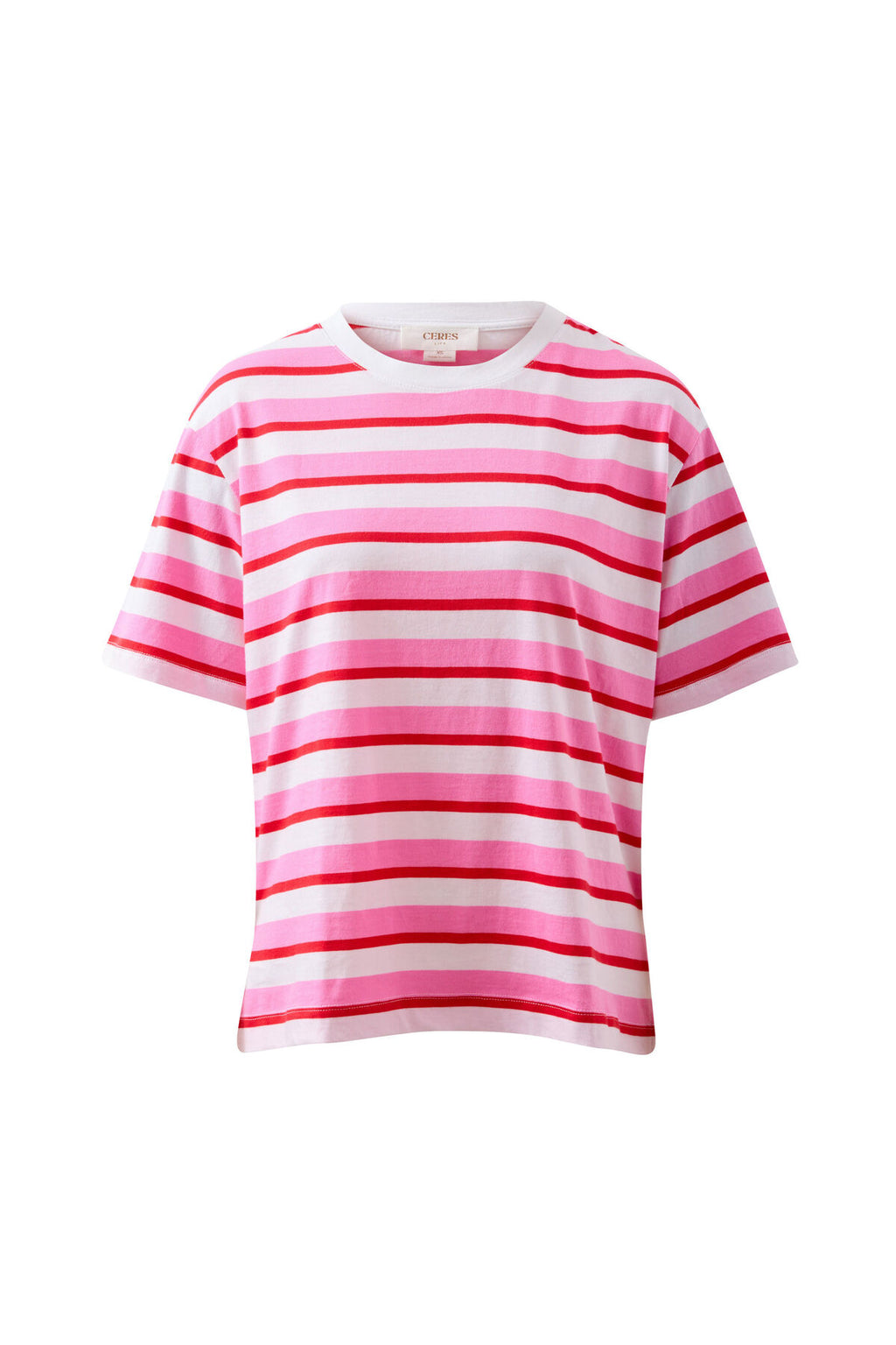CERES LIFE STEVIE TEE - HIBISCUS/HERITAGE RED STRIPE