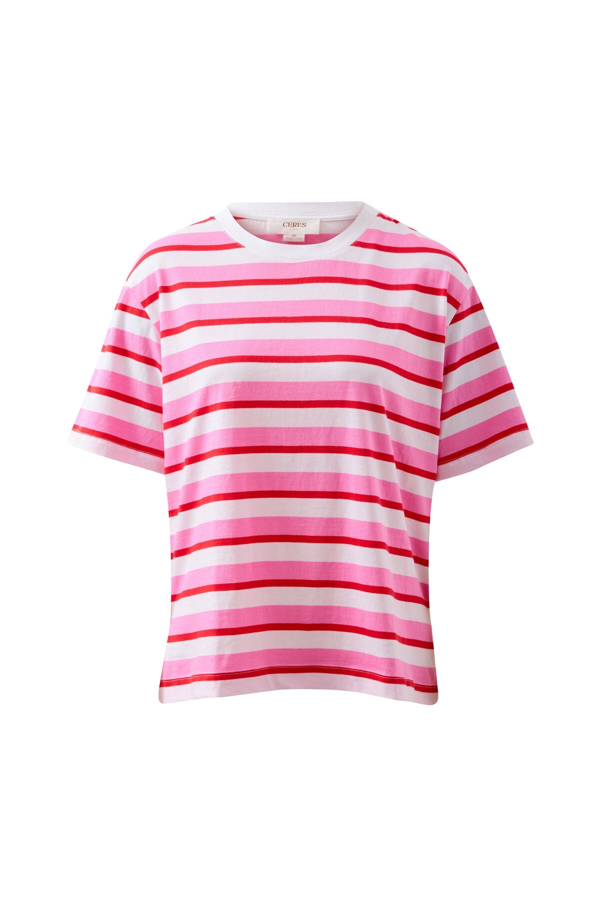 CERES LIFE STEVIE TEE - HIBISCUS/HERITAGE RED STRIPE