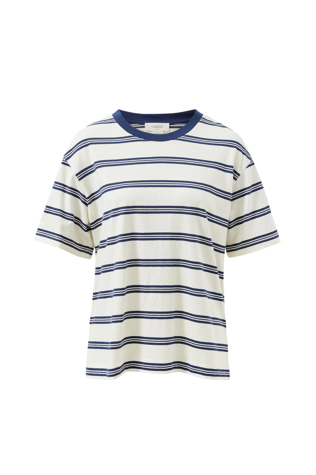 CERES LIFE STEVIE SLOUCHY TEE - MILK/HERITAGE NAVY STRIPE