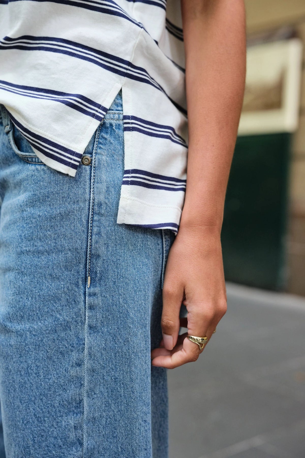 CERES LIFE STEVIE SLOUCHY TEE - MILK/HERITAGE NAVY STRIPE
