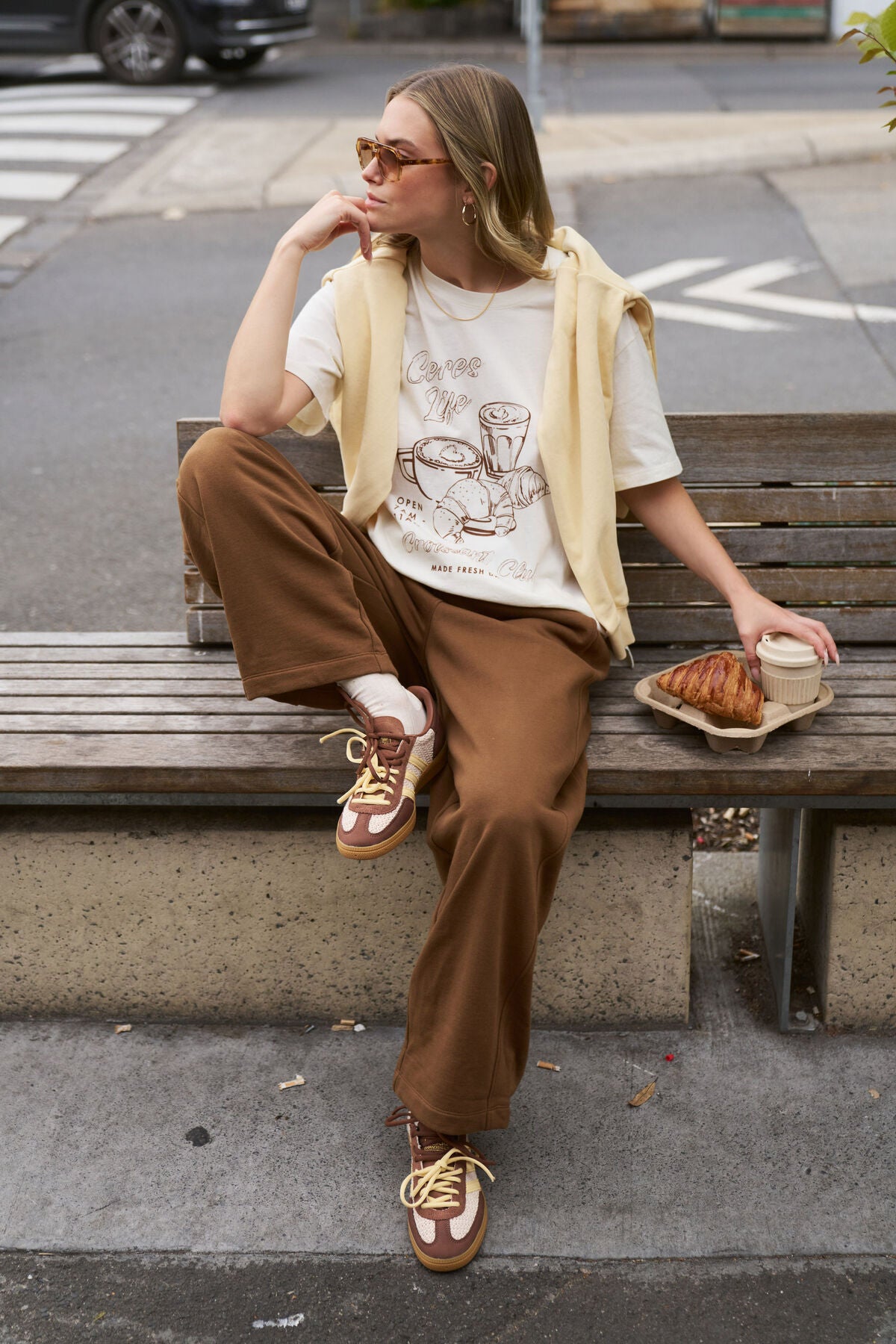 CERES LIFE STEVIE SLOUCHY TEE - MILK/CROISSANT CLUB