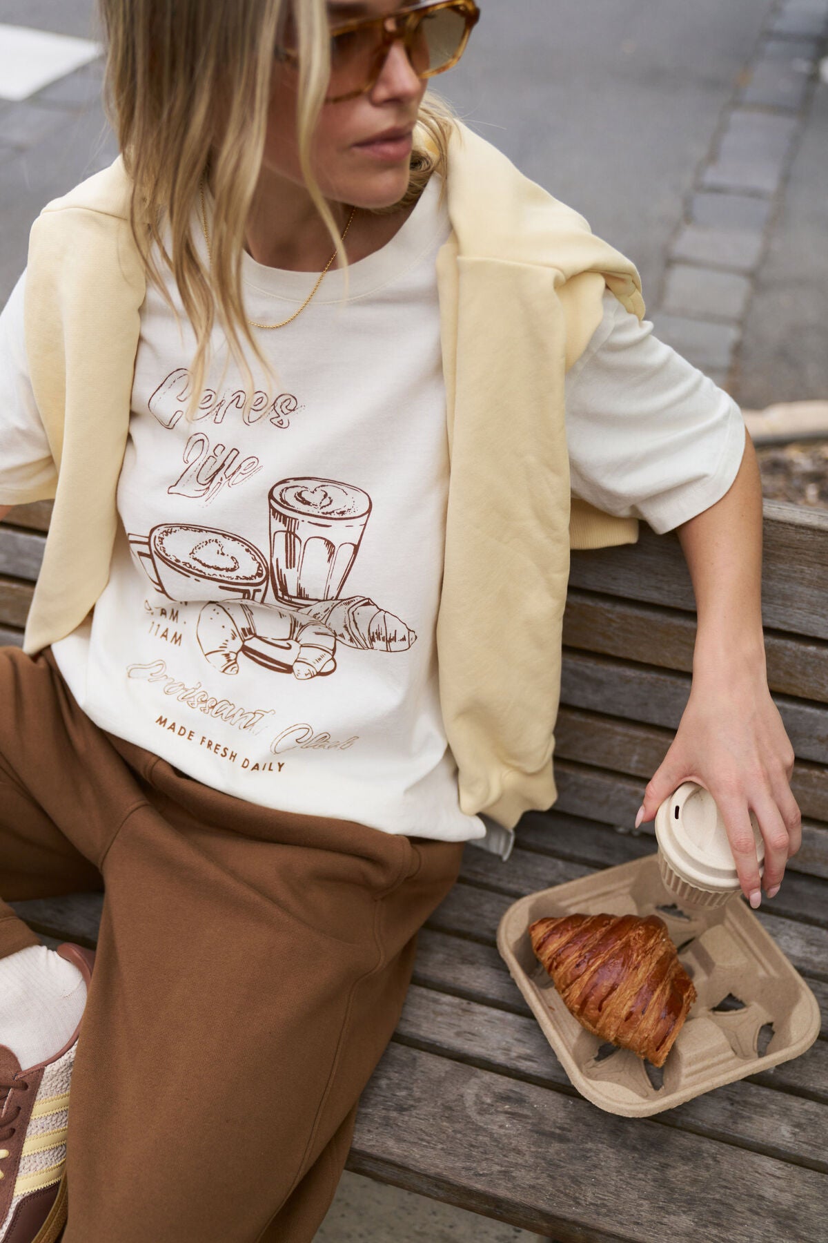 CERES LIFE STEVIE SLOUCHY TEE - MILK/CROISSANT CLUB
