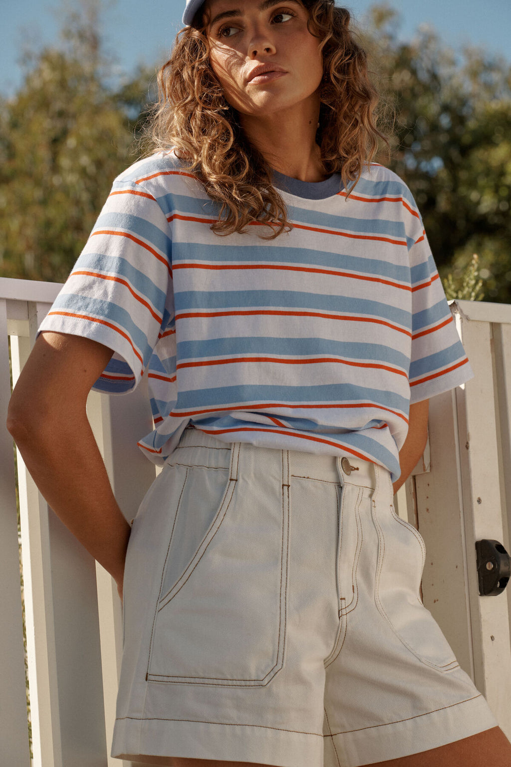 CERES LIFE STEVIE SLOUCHY TEE - SKY BLUE FLAME