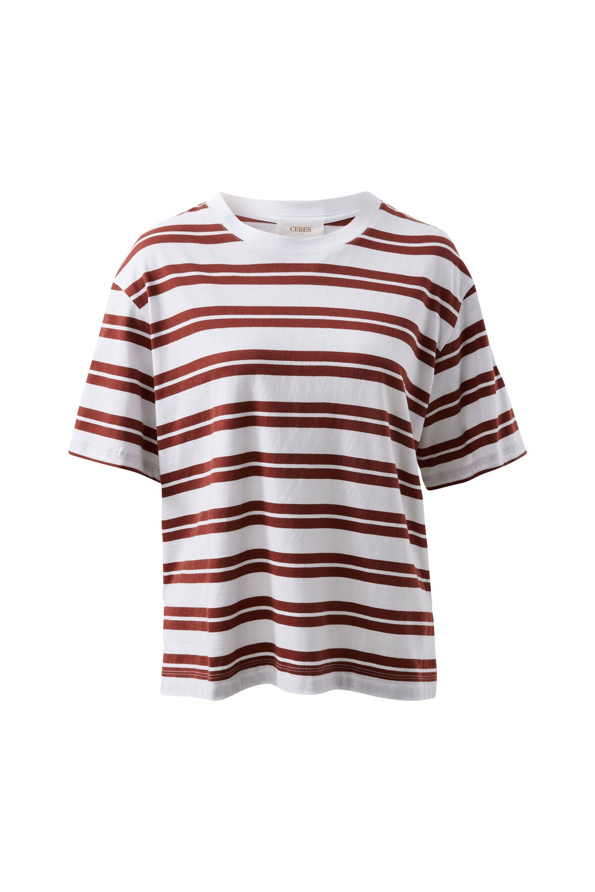CERES LIFE STEVIE SLOUCHY TEE - BURNT TOFFEE STRIPE