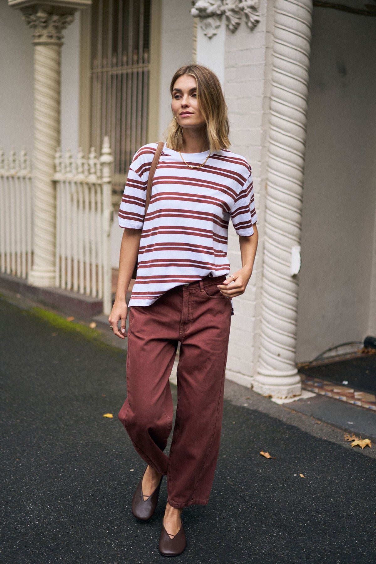 CERES LIFE STEVIE SLOUCHY TEE - BURNT TOFFEE STRIPE