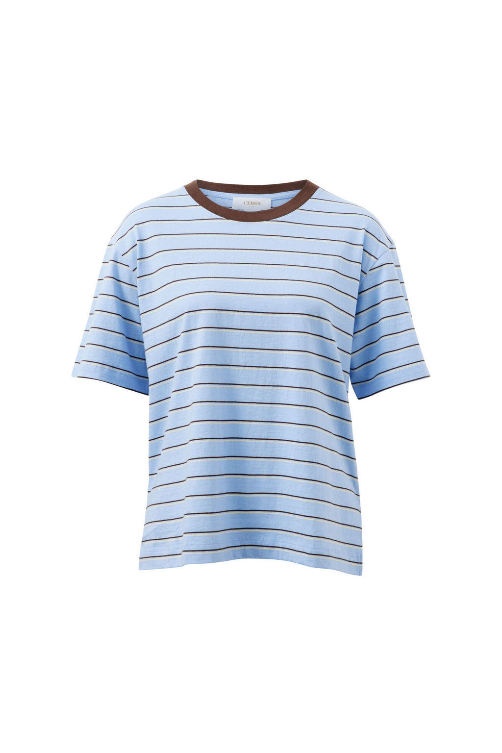 CERES LIFE STEVIE SLOUCHY TEE - CHINA BLUE/CHOC BUTTER STRIPE