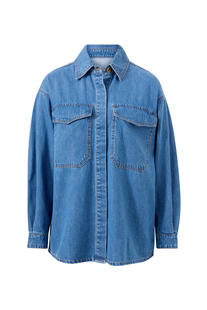 Load image into Gallery viewer, CERES LIFE ESSENTIAL DENIM SHIRT - MID WASH BLUE