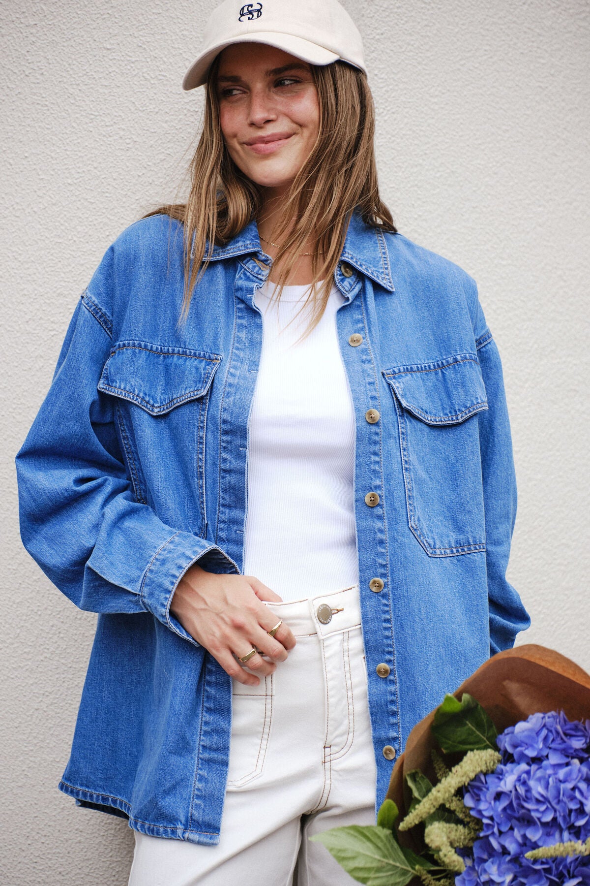 CERES LIFE ESSENTIAL DENIM SHIRT - MID WASH BLUE