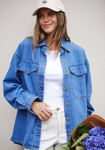CERES LIFE ESSENTIAL DENIM SHIRT - MID WASH BLUE