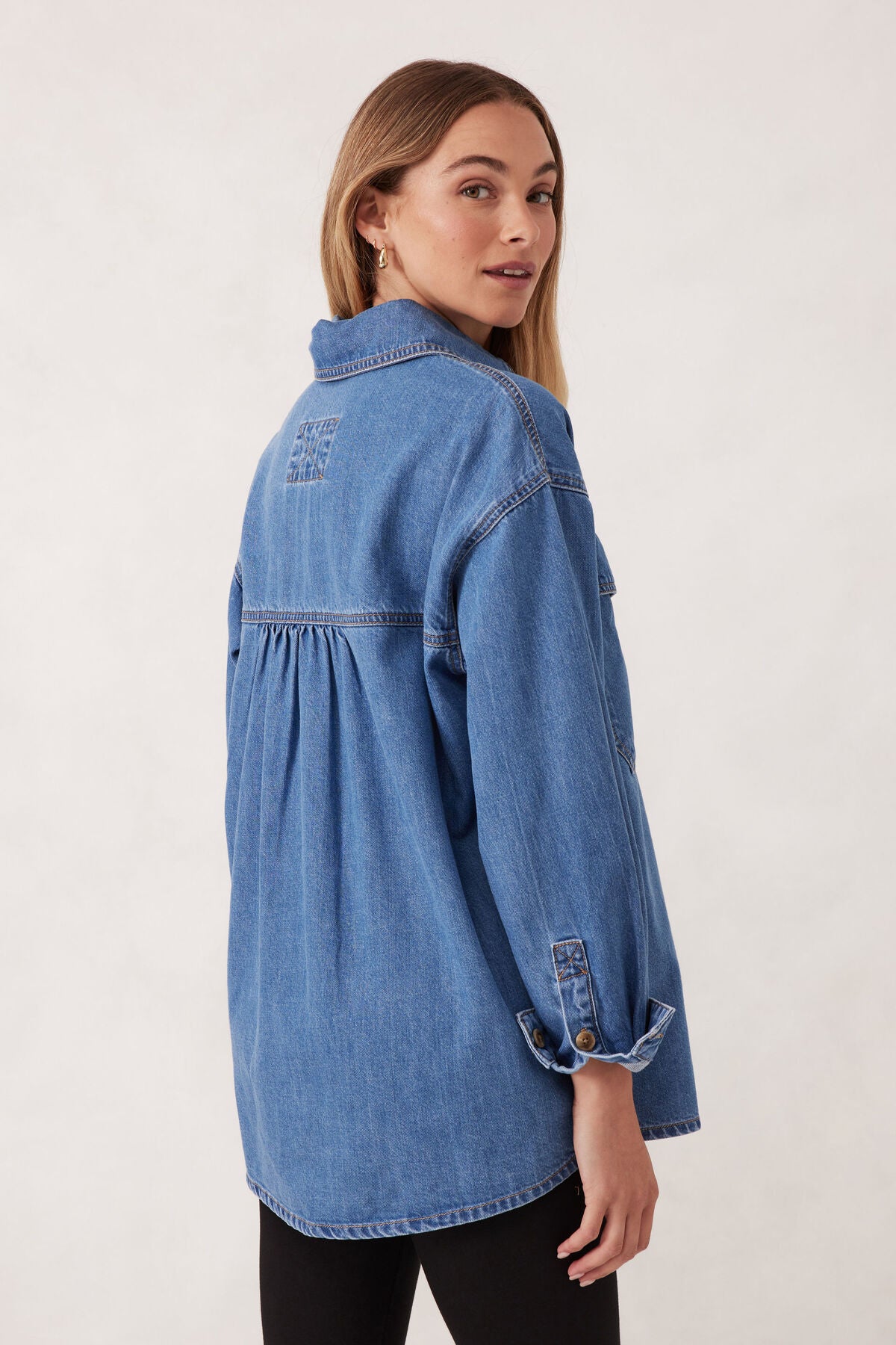 CERES LIFE ESSENTIAL DENIM SHIRT - MID WASH BLUE