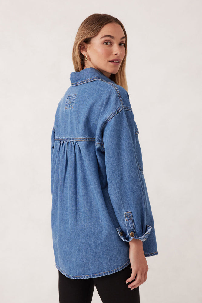 Load image into Gallery viewer, CERES LIFE ESSENTIAL DENIM SHIRT - MID WASH BLUE