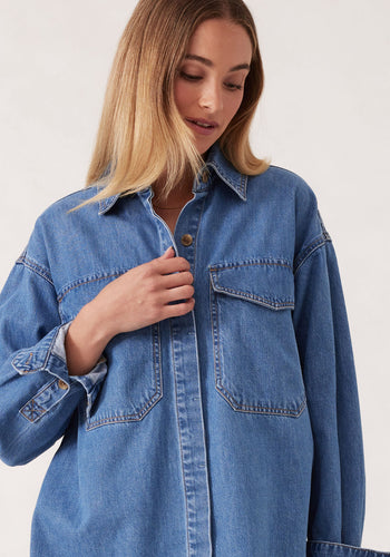 CERES LIFE ESSENTIAL DENIM SHIRT - MID WASH BLUE